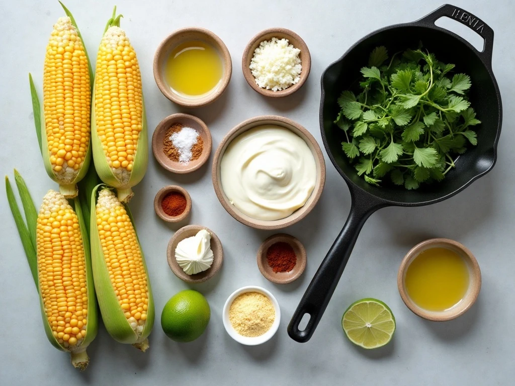Ingredients for Mexican street corn salad arranged on a kitchen counter