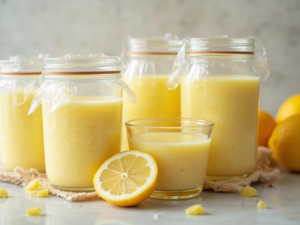 Chilled Meyer lemon pudding prepared ahead for storage