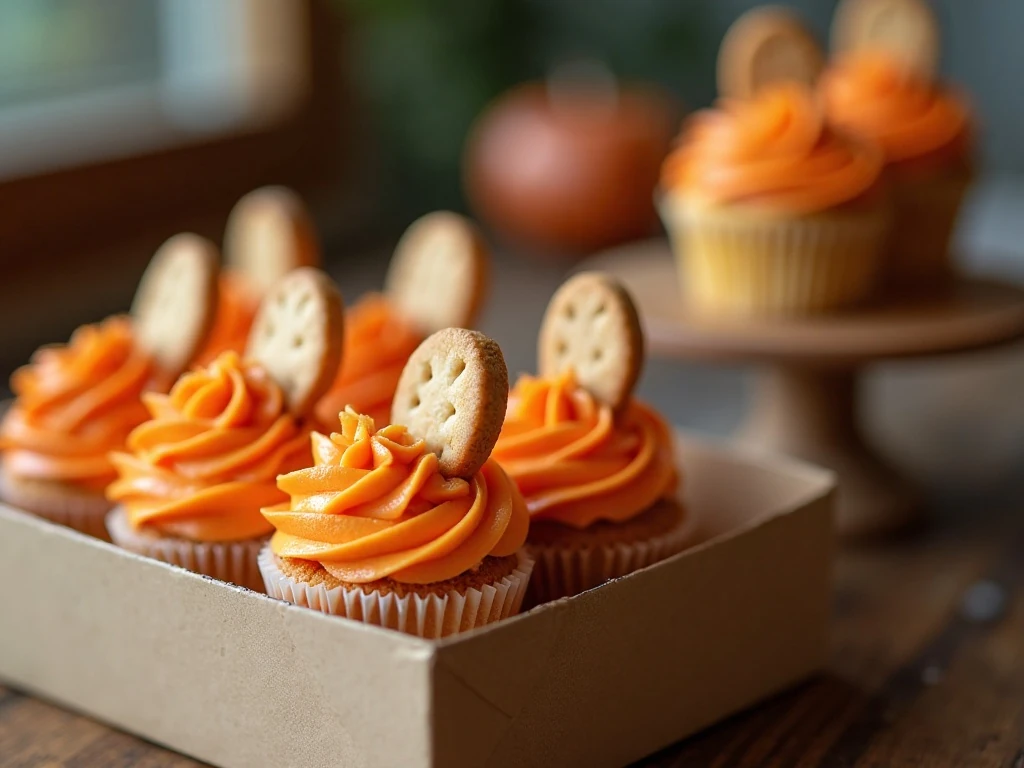 Mickey Mouse pumpkin cupcakes prepared for serving and transport