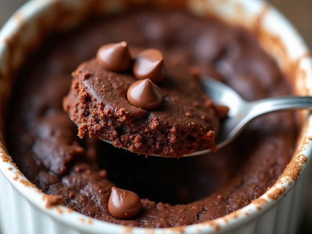 Moist tender center of a chocolate keto mug cake