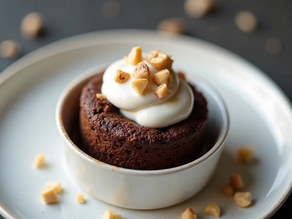 Plated keto mayonnaise cake with whipped cream and nuts