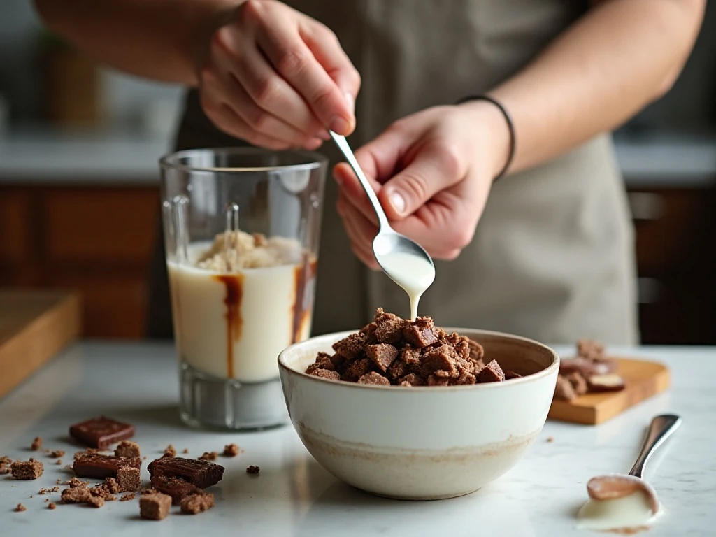 Softening chopped Milky Way candy before blending the milkshake