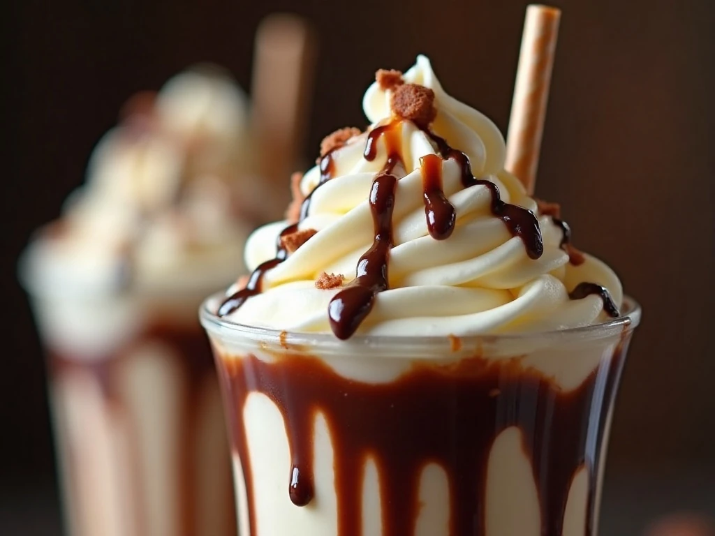 Milky Way milkshake garnish with whipped cream chocolate and caramel