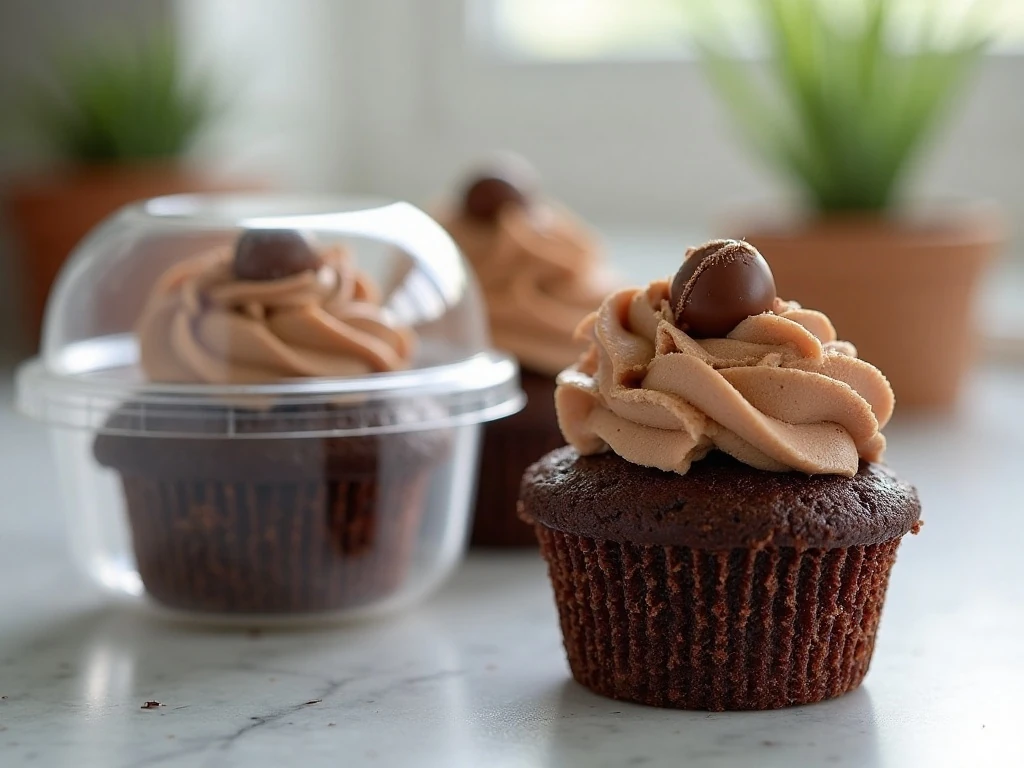 Stored frosted Milky Way cupcakes in an airtight container