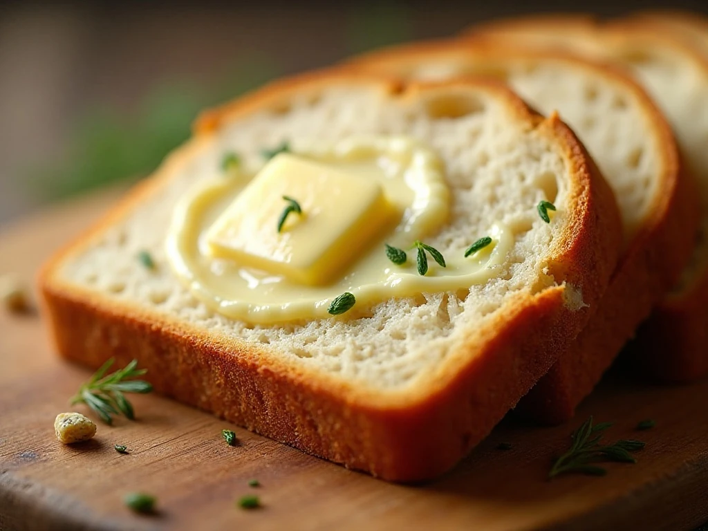 Close-up slice of buttery dill and onion bread