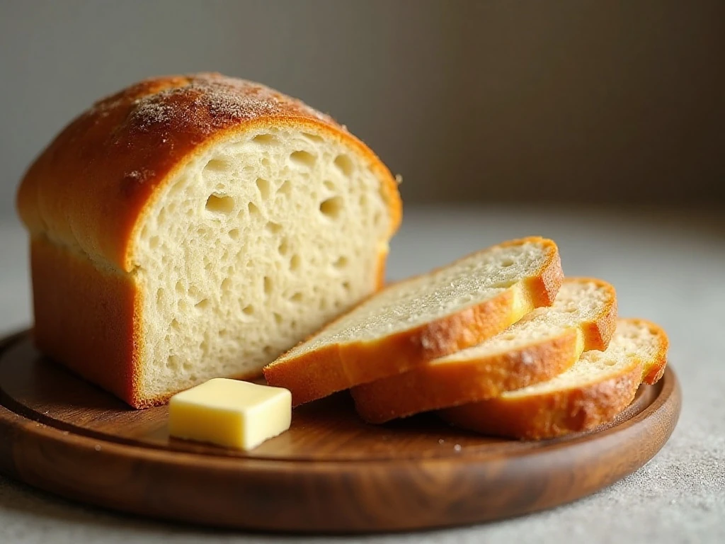 Golden round loaf of homemade Millie’s Dilly Bread served with butter
