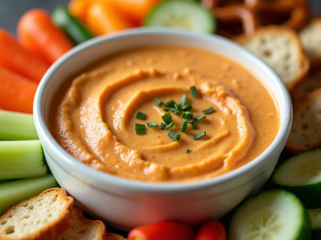 Cold cream cheese dip served with vegetables, crackers, pretzels, and bread