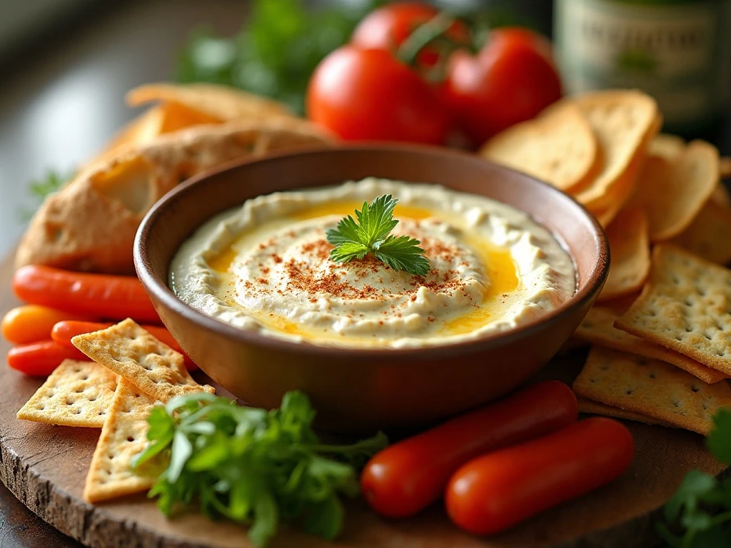 Million Dollar Dip served with crackers, vegetables, tortilla chips, and baguette