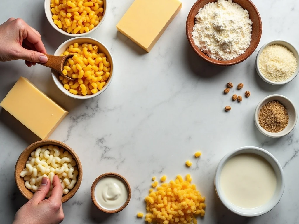 Ingredients for homemade Million Dollar macaroni and cheese
