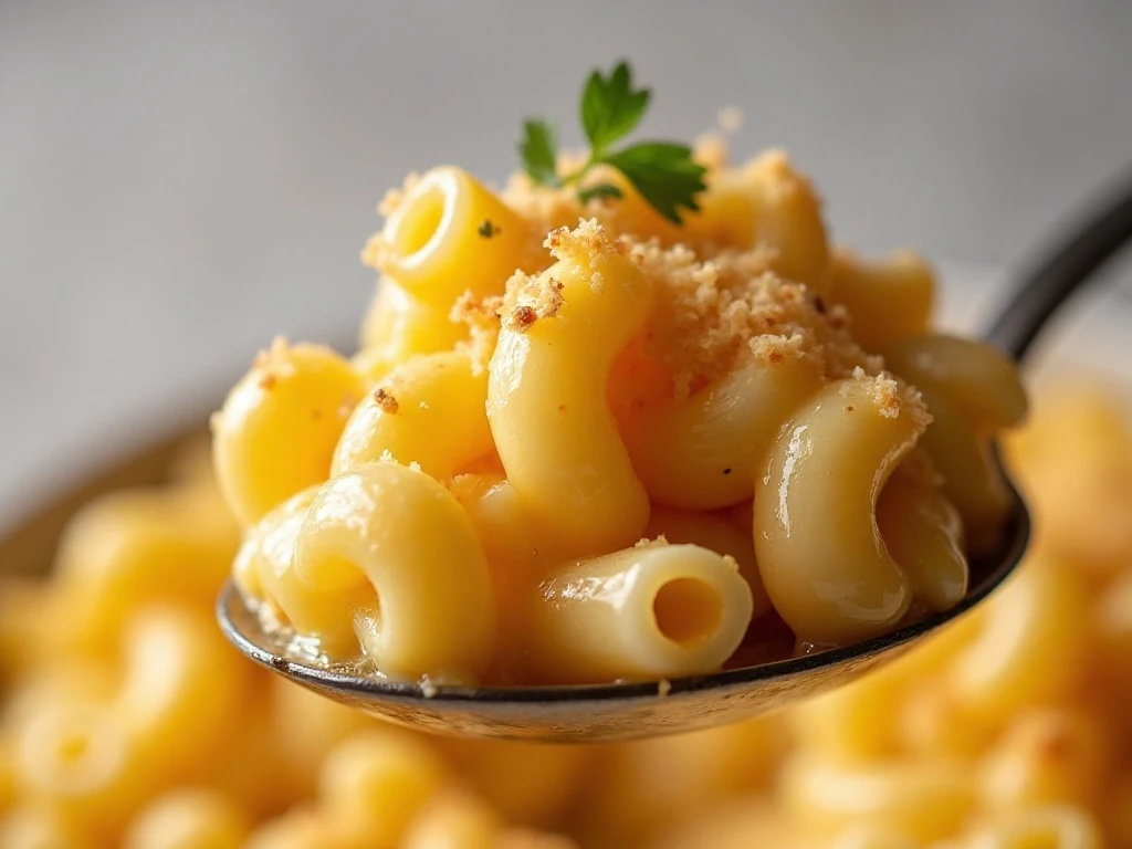 Creamy leftover macaroni and cheese with toasted breadcrumb topping