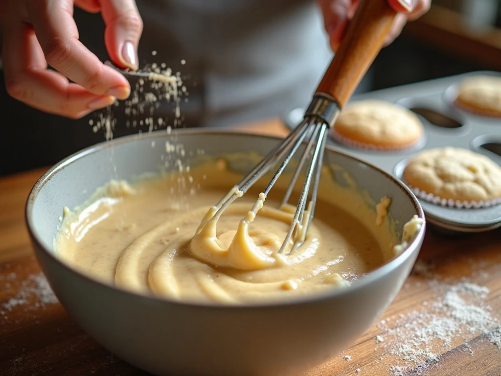 Gently mixed banana muffin batter ready for baking