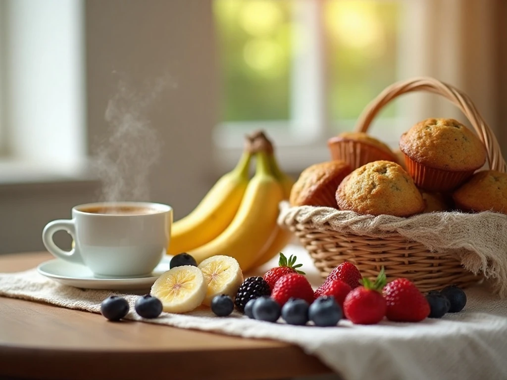 Mini banana muffins served at a cozy breakfast table