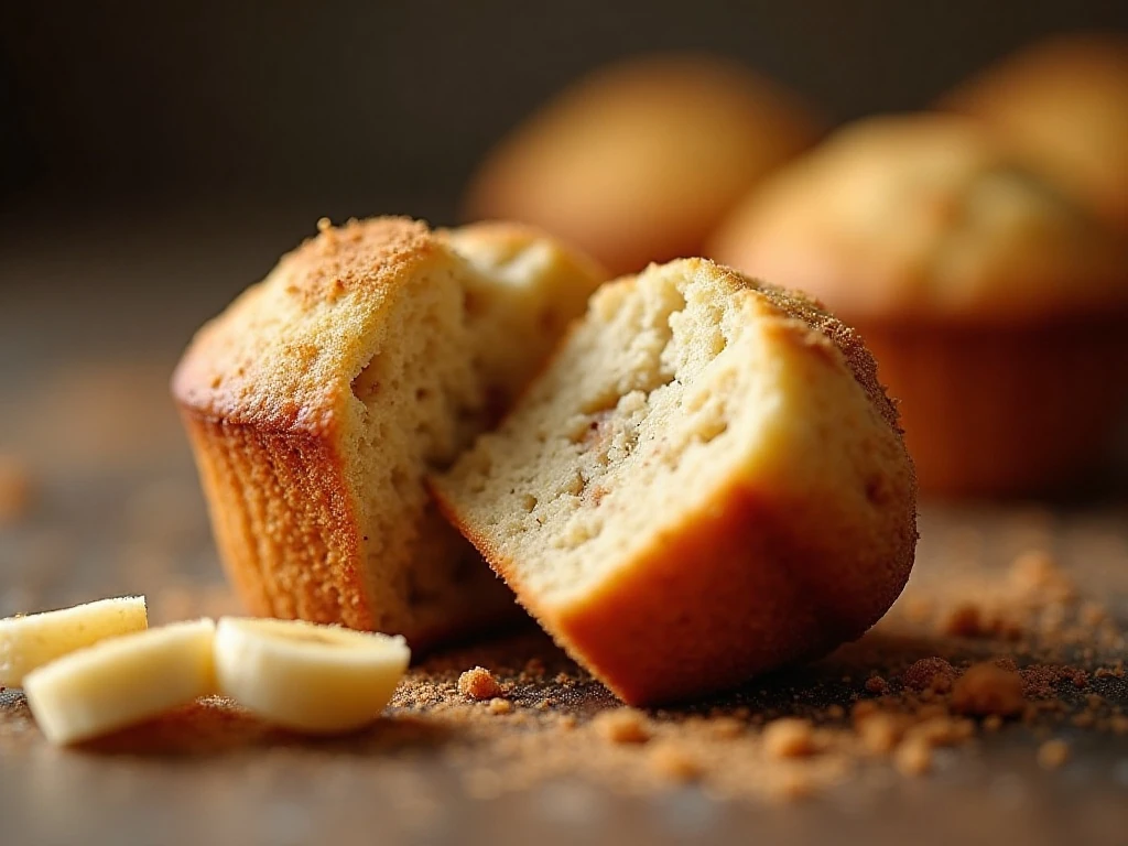 Close-up of the tender moist crumb inside a mini banana muffin