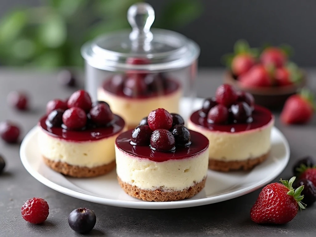 Chilled mini Black Forest cheesecakes ready for serving
