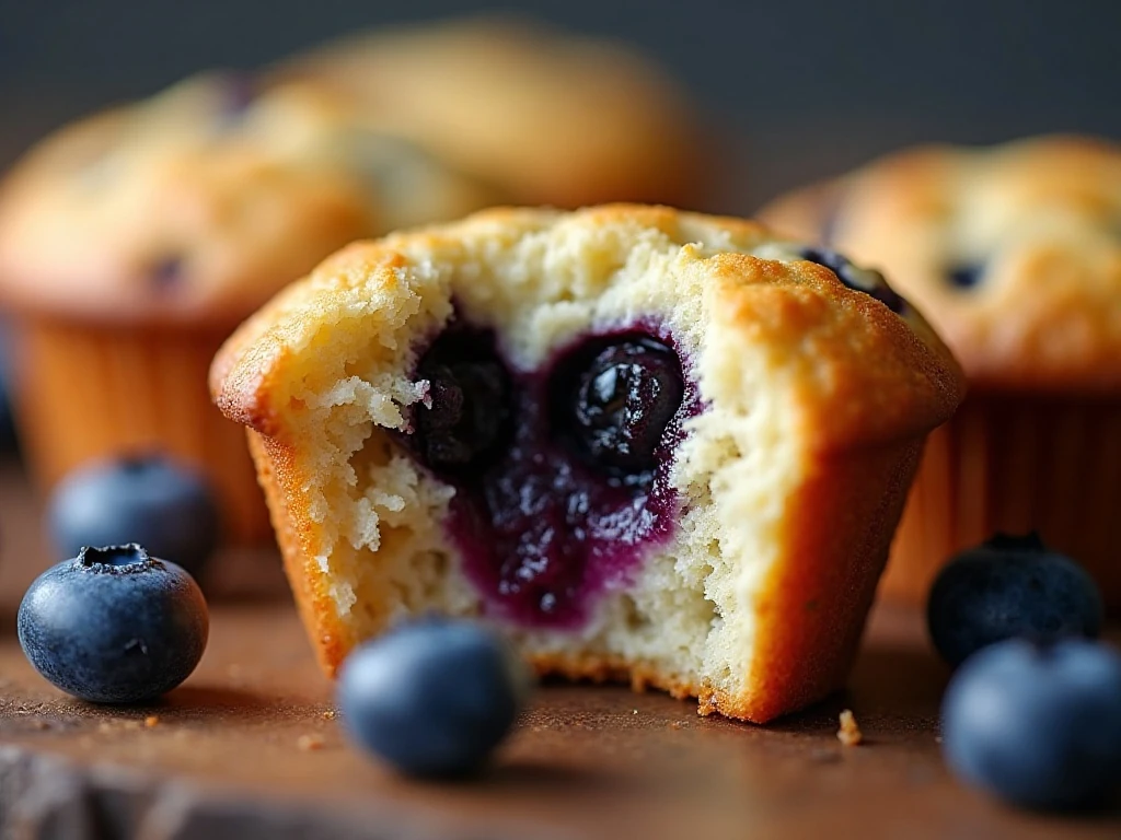 Close-up of the tender blueberry-filled crumb of a mini muffin