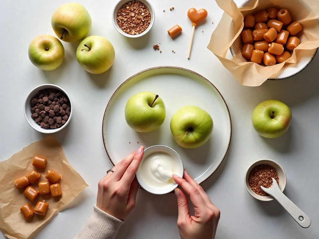 Ingredients for mini caramel apple pops