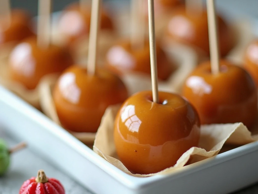Chilled mini caramel apple pops ready for serving