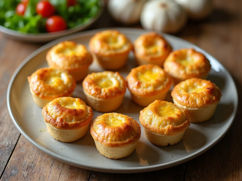 Golden mini chicken pot pies arranged for serving