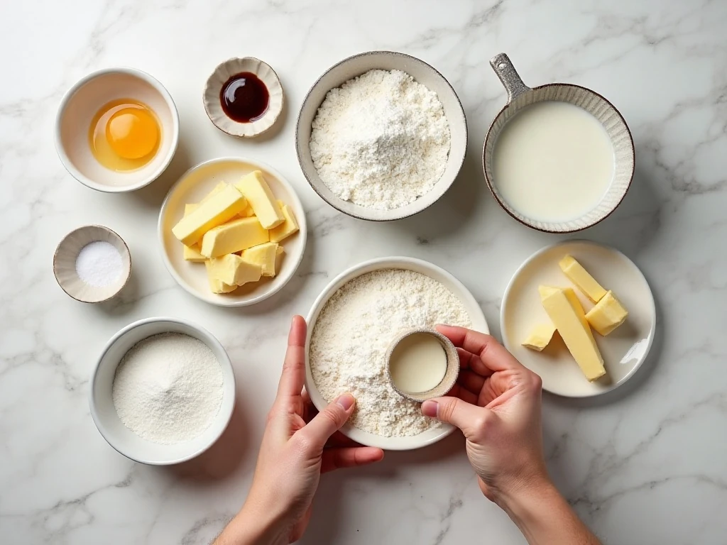 Ingredients for homemade mini cream puffs and whipped cream filling