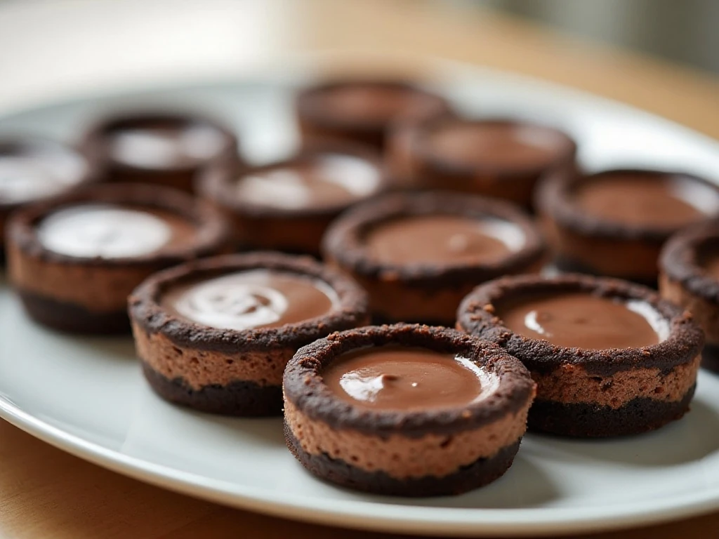 A platter of creamy mini Nutella cheesecakes with chocolate cookie crusts