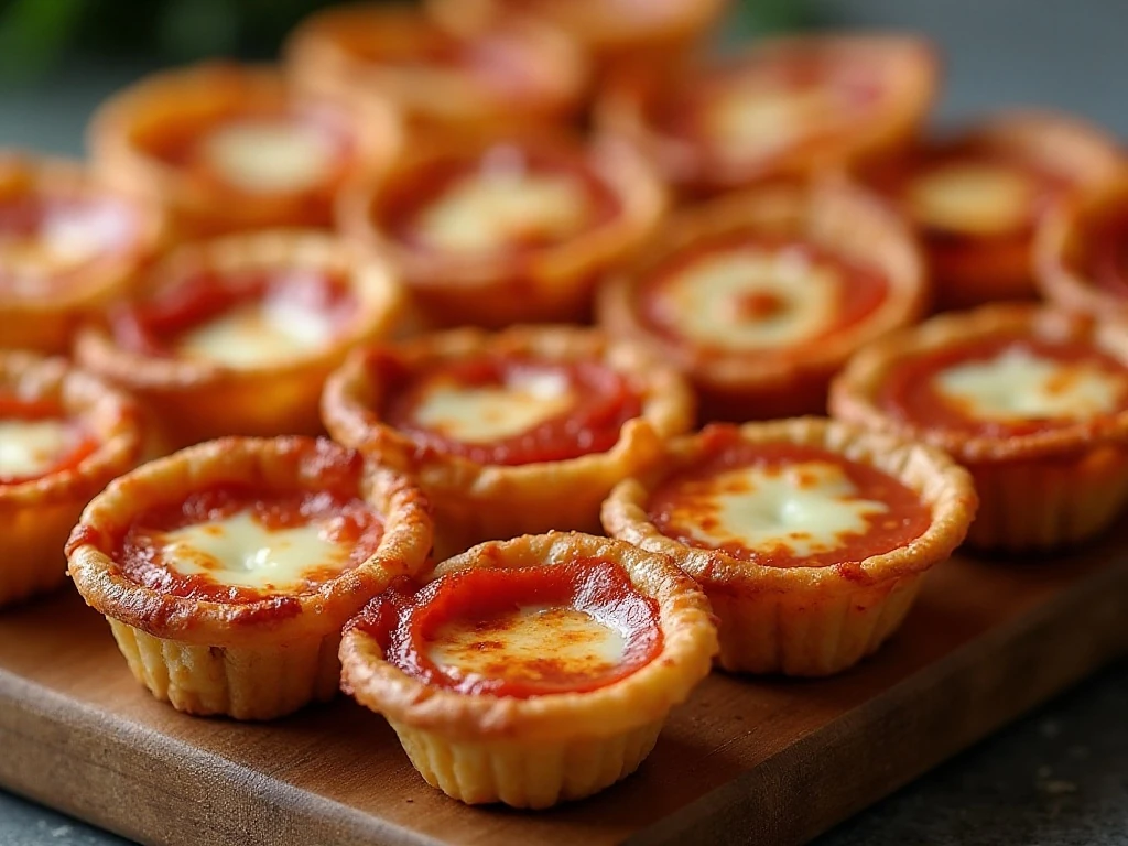Platter of golden mini pepperoni pizza dip bites