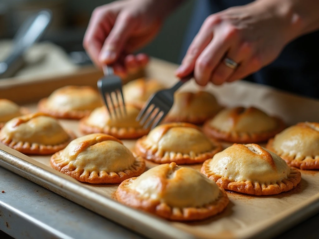 Crimped and vented mini calzones ready for baking