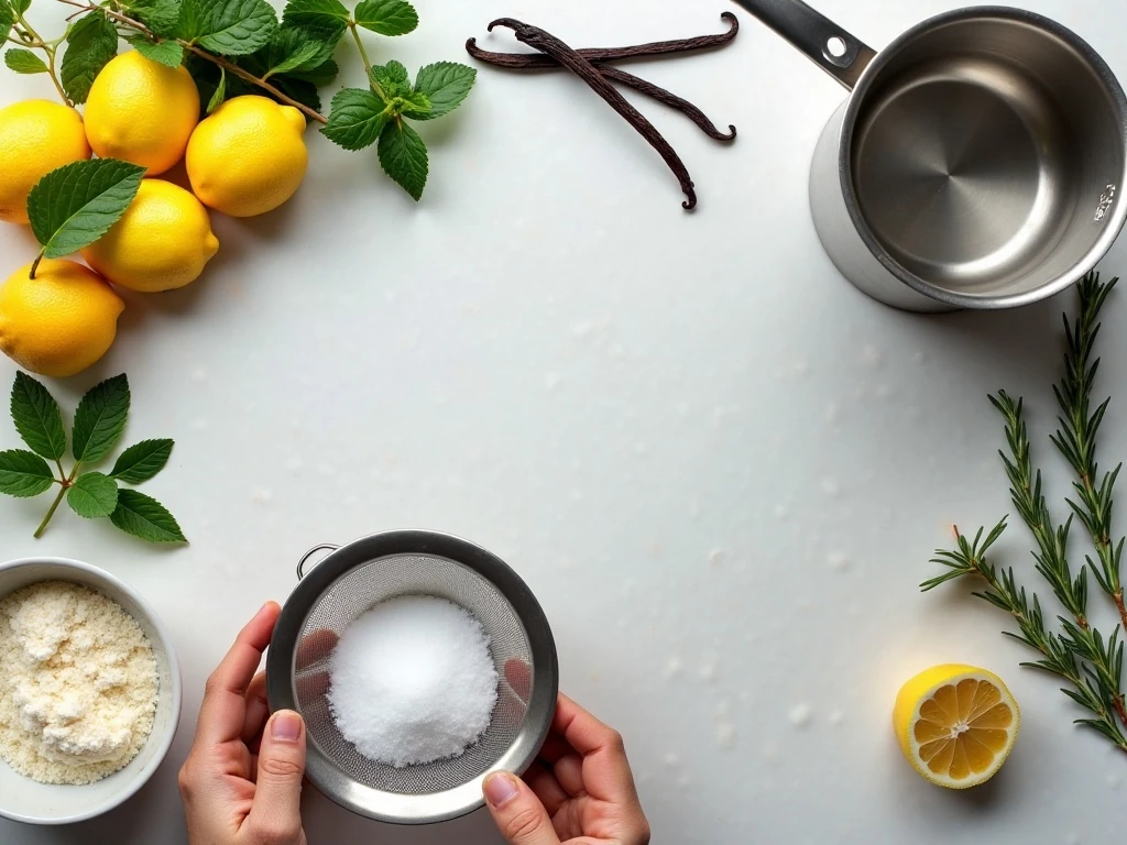 Ingredients for mint rosemary lemonade with vanilla