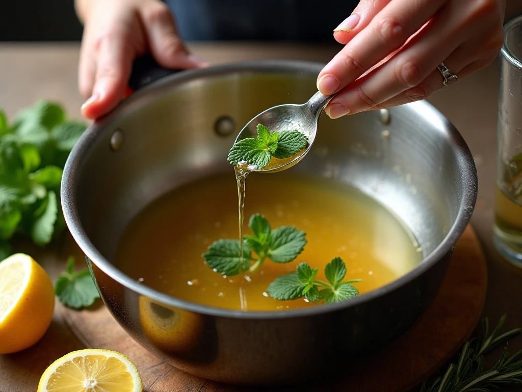 Mint being infused in rosemary vanilla simple syrup