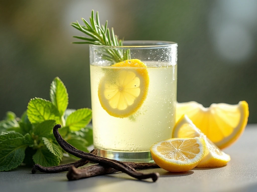 Fresh herb and lemon garnish for homemade lemonade
