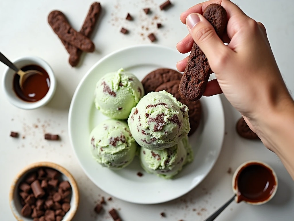 Ingredients for mint fudge ice cream stack