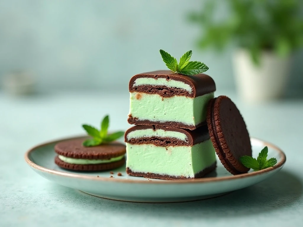 Make-ahead mint fudge ice cream stack ready for serving