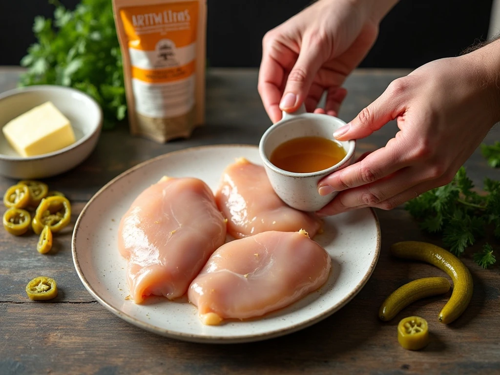 Ingredients for easy crockpot Mississippi chicken