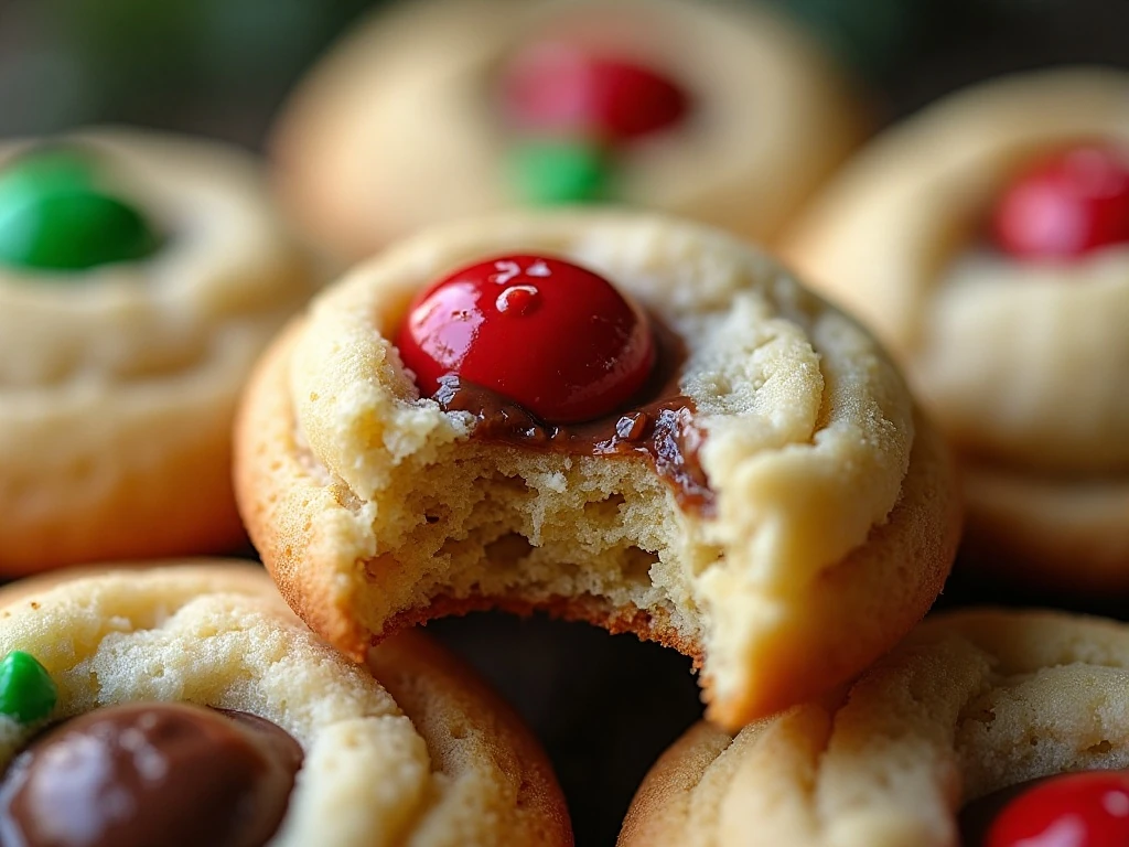 Close-up of chewy Christmas cookies with colorful candy toppings
