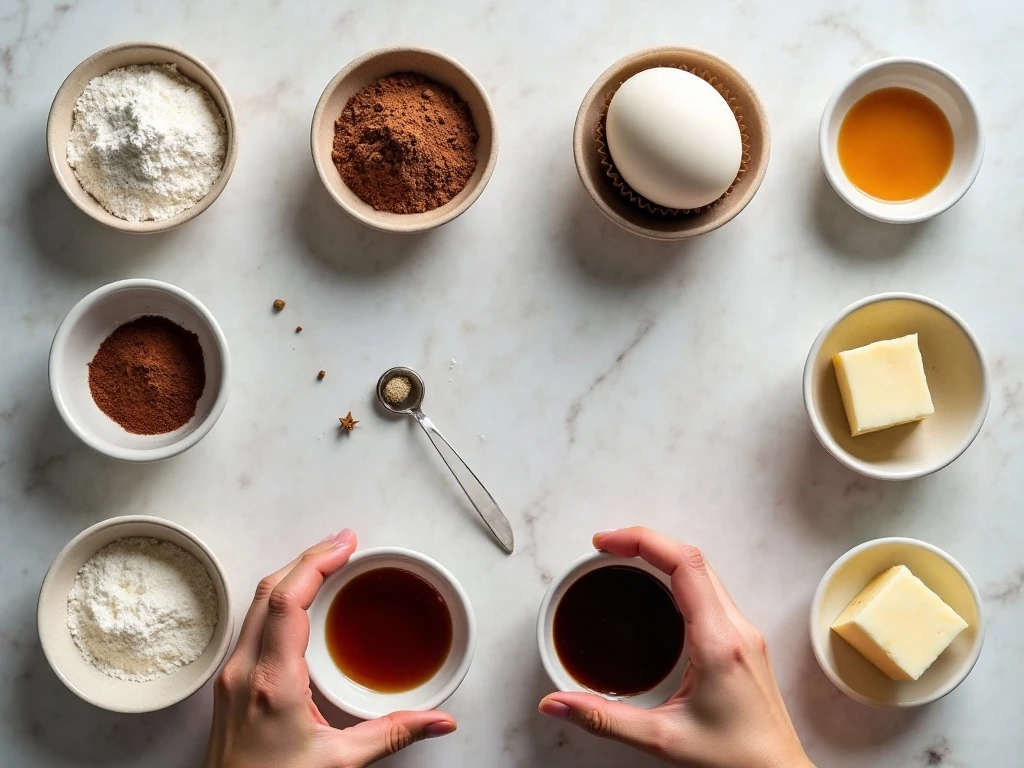 Ingredients for easy mocha coffee cupcakes and coffee-chocolate buttercream