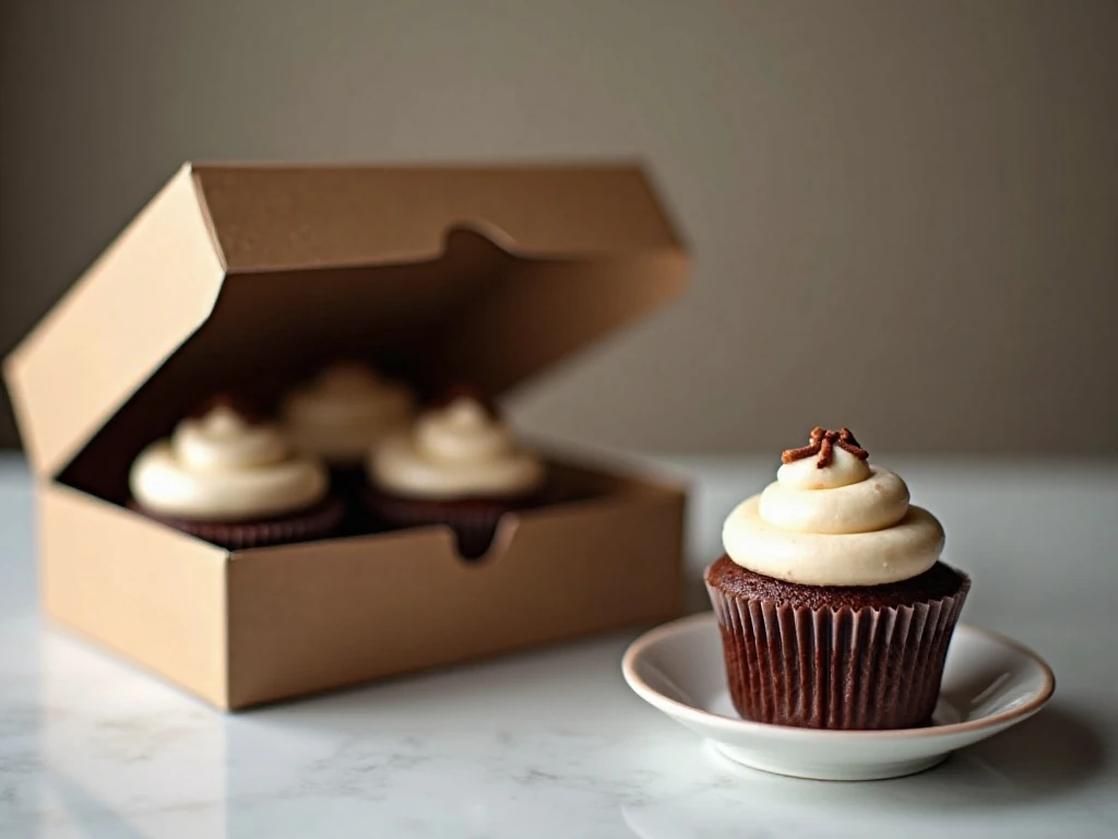 Stored mocha coffee cupcakes in a bakery box