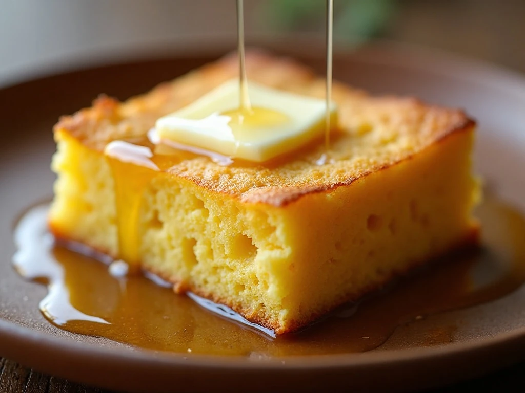 Warm buttermilk cornbread served with melting butter and honey