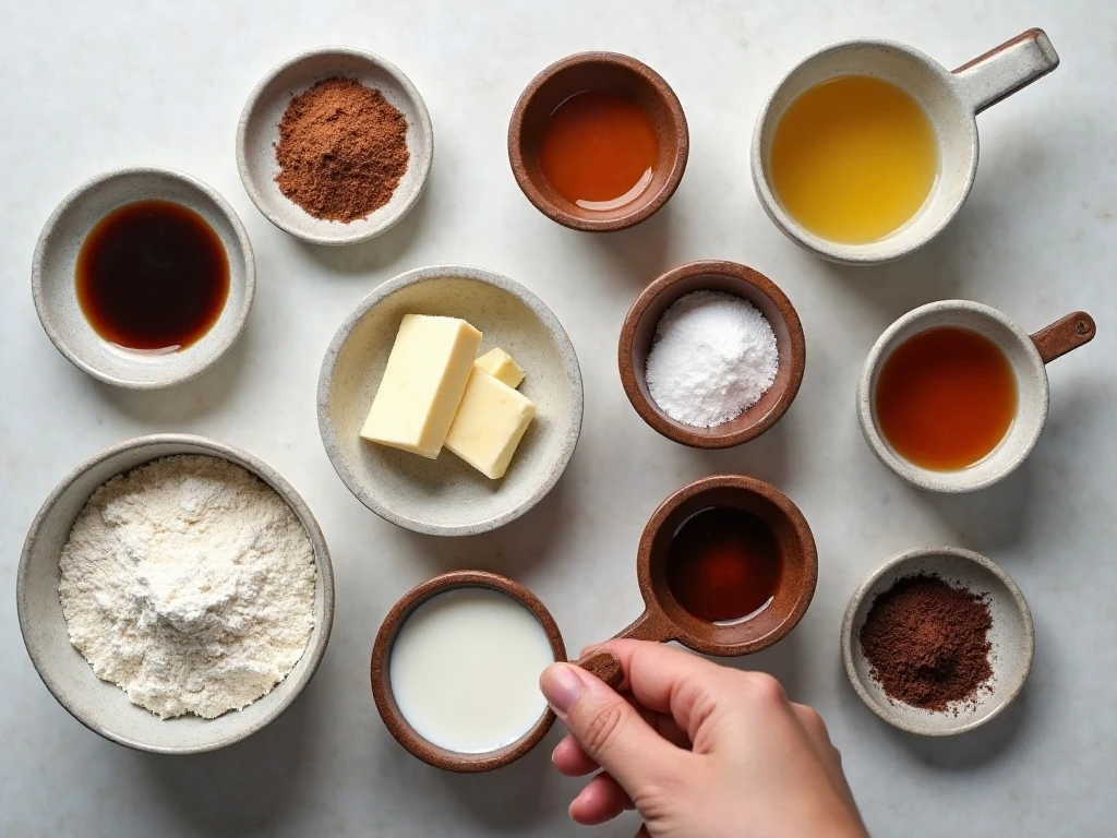 Ingredients for moist mocha latte chocolate cake