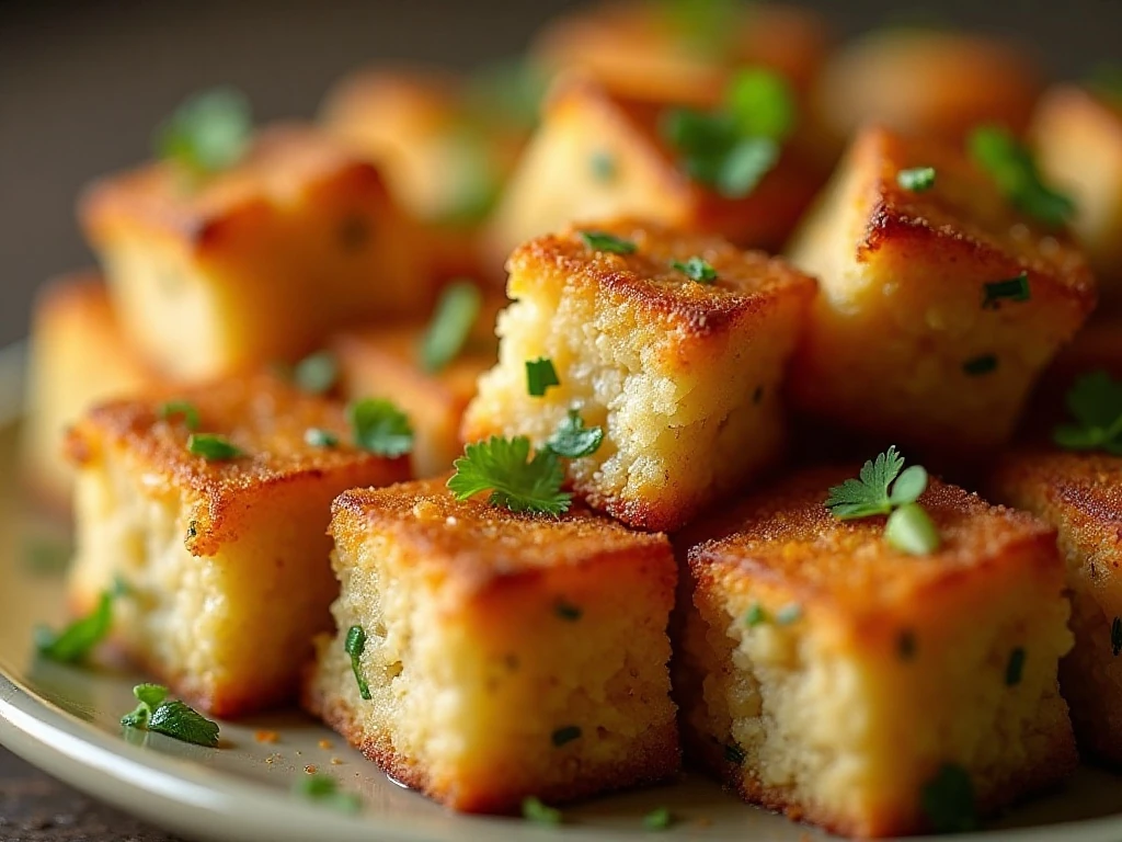 Close-up of crisp, herb-seasoned stuffing texture