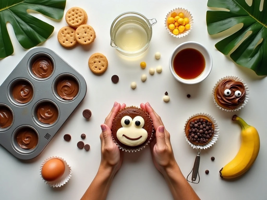 Ingredients for Monkey Kingdom Cupcakes arranged for baking