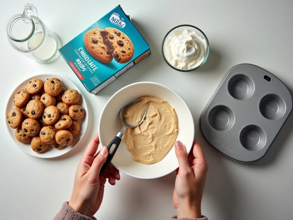 Ingredients for chocolate chip cookie cups with chocolate mousse