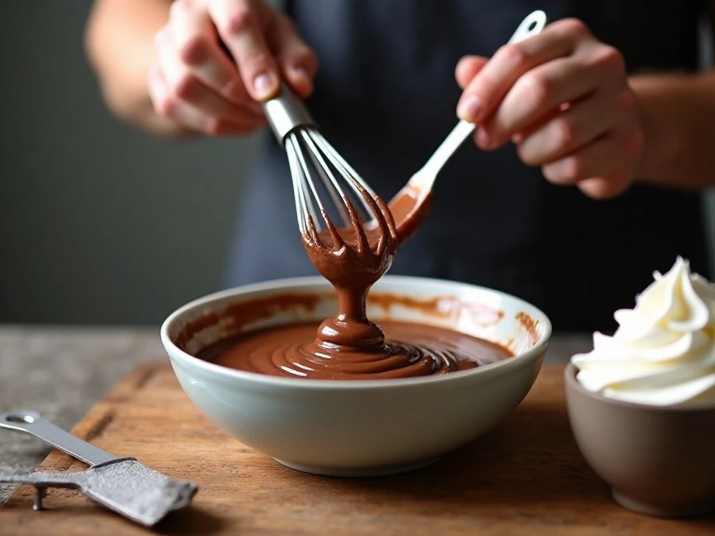 Preparing the chocolate pudding mousse filling