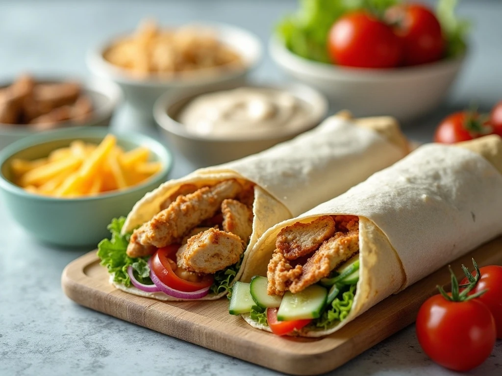 Chicken wrap components prepared for make-ahead meal prep