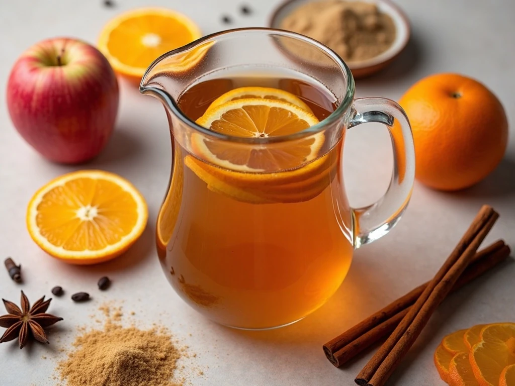 Ingredients for easy mulled orange spice cider