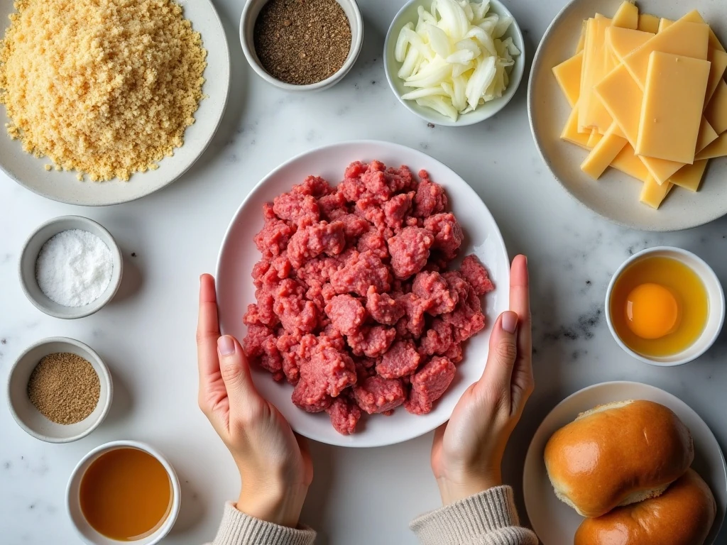 Ingredients for mushroom and Swiss crock pot burgers