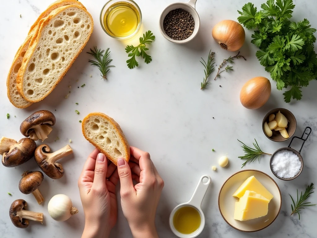 Ingredients for mushroom Gruyère bruschetta