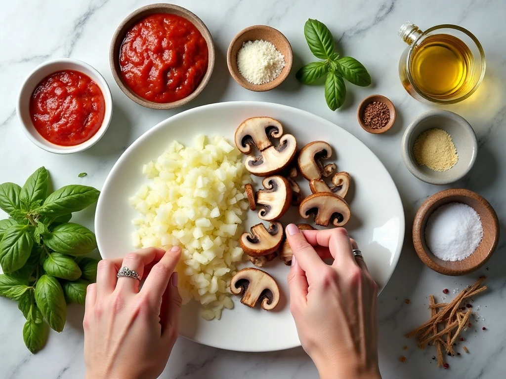 Ingredients for easy mushroom marinara sauce