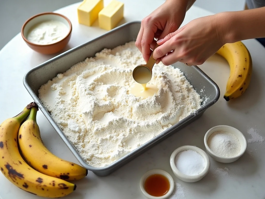 Ingredients for banana cake with cream cheese frosting
