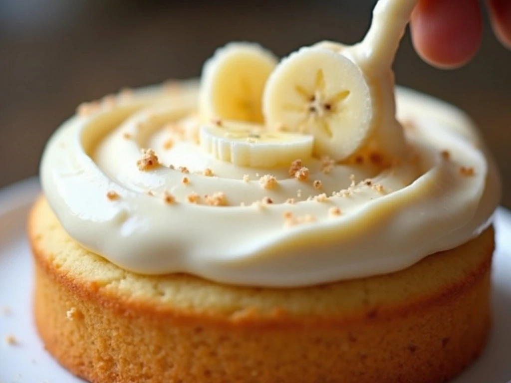 Cream cheese frosting spread over banana cake