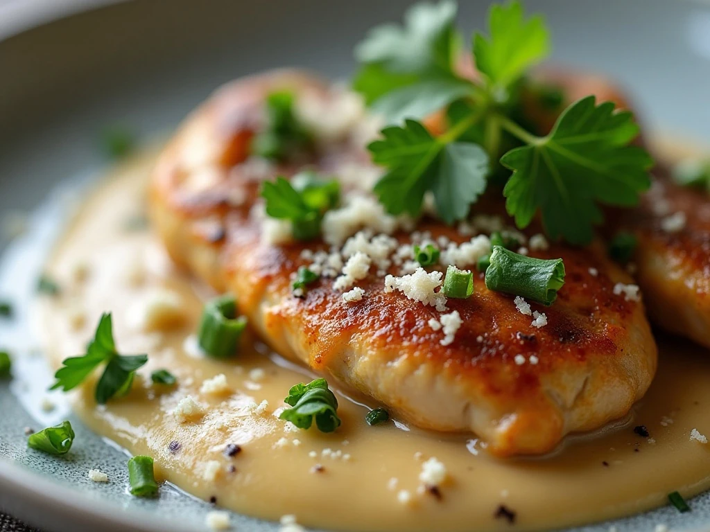 Napa Valley chicken garnished with parsley and Parmesan