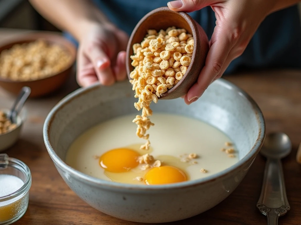 Preparing the milk and Grape-Nuts custard mixture